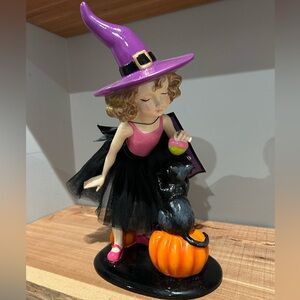 NEW Ghoulish Halloween Whimsical Witch & Cat Figurine